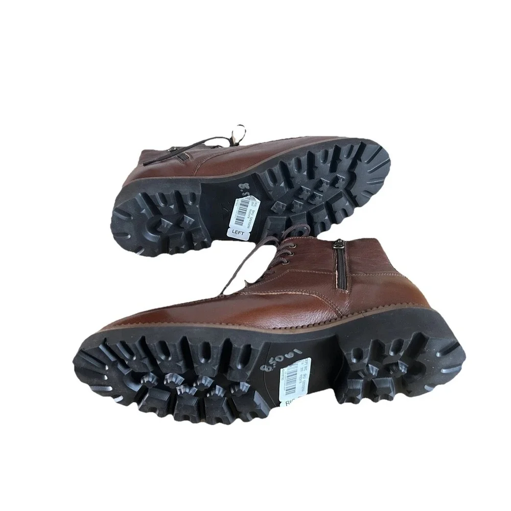 New Men's Leather Boots 8.5 Brown Leather Upper Lace Up & Zippers Section X
